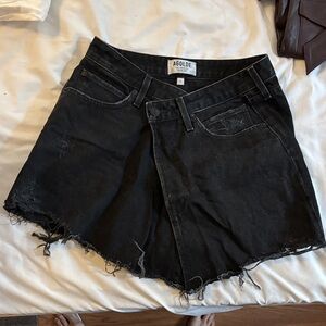 AGOLDE Washed Black Denim Wrap Mini Skirt